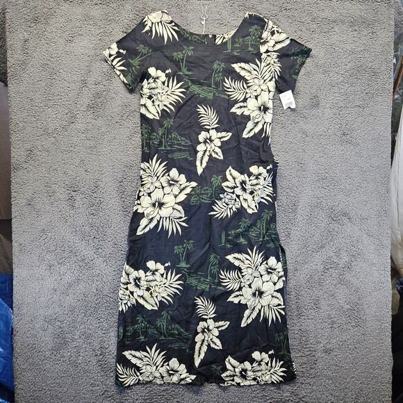 Hawaiian Reserve‎ Collection Dress Womens Medium Black Floral Short Sleeve - Picture 1 of 11